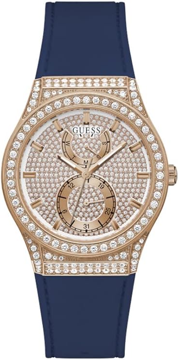  Shop Authentic Guess Multifunction Crystals Rose Gold Dial Blue Rubber Strap Watch For Women - GW0439L4 - Luxxuri