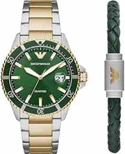  Shop Authentic Emporio Armani Diver Chronograph Green Dial Two Tone Steel Strap Watch For Men - AR80063 - Luxxuri
