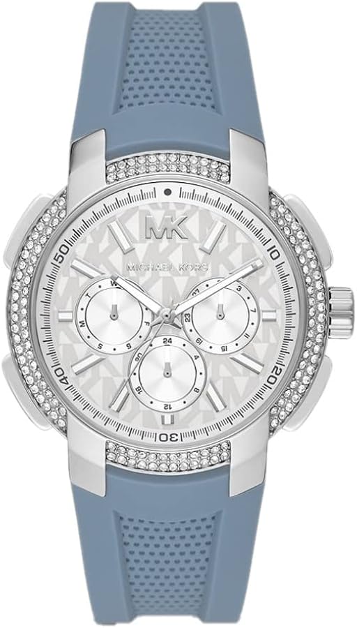  Shop Authentic Michael Kors Sidney Multifunction Crystals Silver Dial Blue Rubber Strap Watch for Women - MK7220 - Luxxuri