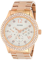  Shop Authentic Guess Bedazzle Diamonds Silver Dial Rose Gold Steel Strap Watch For Women - W1097L3 - Luxxuri