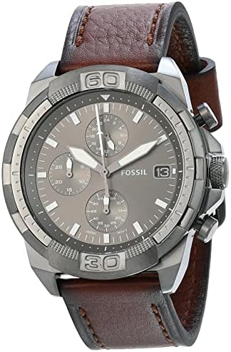  Shop Authentic Fossil Bronson Chronograph Grey Dial Brown Leather Strap Watch for Men - FS5855 - Luxxuri