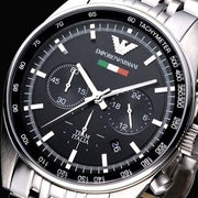  Shop Authentic Emporio Armani Team Italia Chronograph Black Dial Silver Steel Strap Watch For Men - AR5983 - Luxxuri