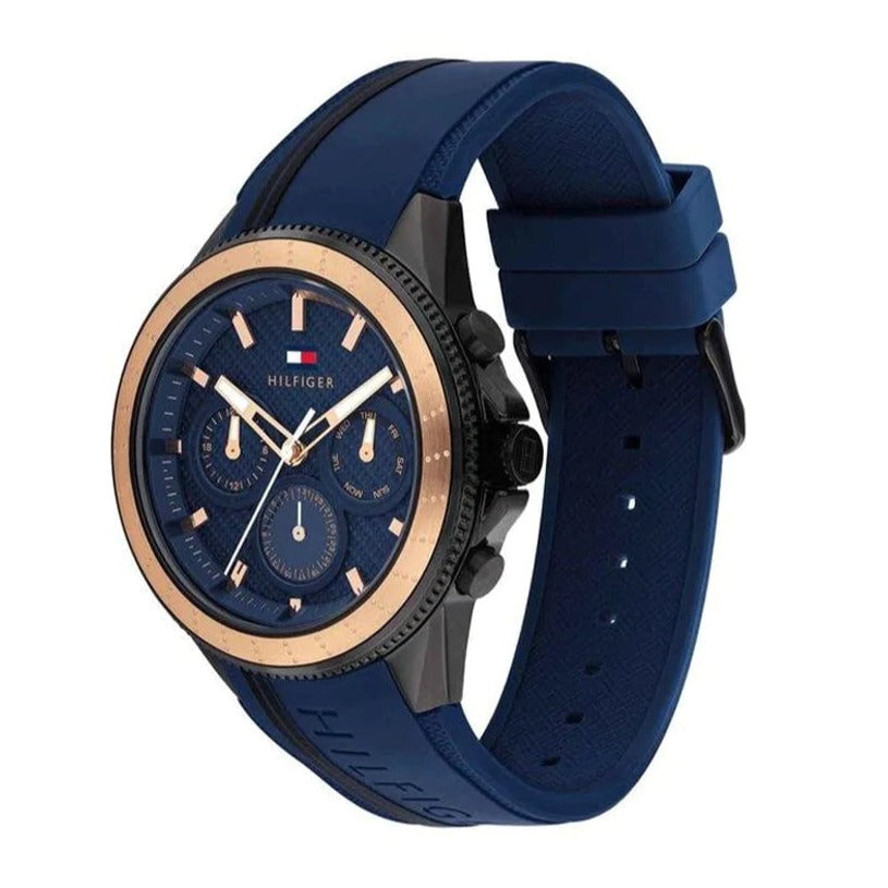  Shop Authentic Tommy Hilfiger Aiden Chronograph Blue Dial Blue Silicone Strap Watch For Men - 1791860 - Luxxuri