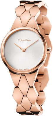  Shop Authentic Calvin Klein Snake Silver Dial Rose Gold Steel Strap Watch For Women - K6E23646 - Luxxuri