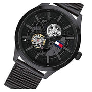  Shop Authentic Tommy Hilfiger Spencer Skeleton Black Dial Black Mesh Bracelet Watch for Men - 1791644 - Luxxuri