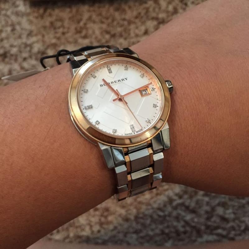  Shop Authentic Burberry The City Diamonds White Dial Two Tone Steel Strap Watch for Women - BU9127 - Luxxuri