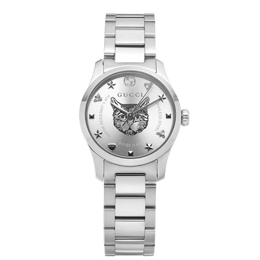  Shop Authentic Gucci G Timeless Quartz Silver Dial Silver Steel Strap Watch For Women - YA126595 - Luxxuri