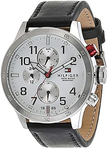  Shop Authentic Tommy Hilfiger Trent Multifunction White Dial Black Leather Strap Watch for Men - 1791138 - Luxxuri