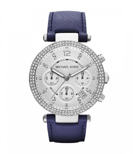  Shop Authentic Michael Kors Parker White Dial Navy Blue Leather Strap Watch for Women - MK2293 - Luxxuri