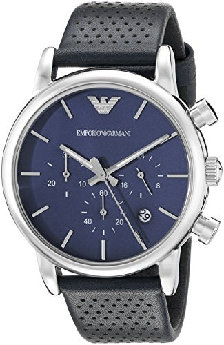  Shop Authentic Emporio Armani Luigi Chronograph Blue Dial Black Leather Strap Watch For Men - AR1736 - Luxxuri