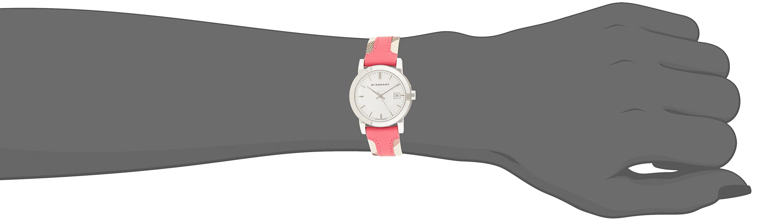  Shop Authentic Burberry The City White Dial Haymarket Pink Leather Strap Watch for Women - BU9149 - Luxxuri