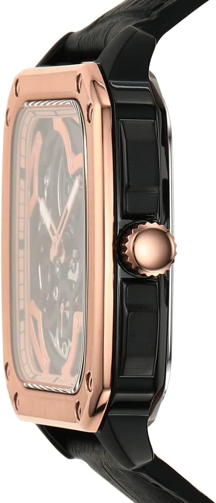 Shop Authentic Fossil Inscription Automatic Skeleton Rose Gold Dial Black Leather Strap Watch for Men - BQ2572 - Luxxuri