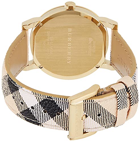  Shop Authentic Burberry The City Gold Dial Haymarket Brown Leather Strap Watch for Women - BU9026 - Luxxuri