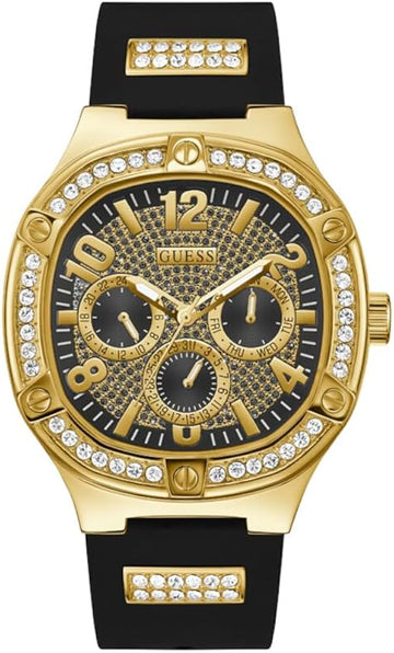 Guess Duke Crystals Black Dial Black Silicone Strap Watch For Men - GW0641G2
