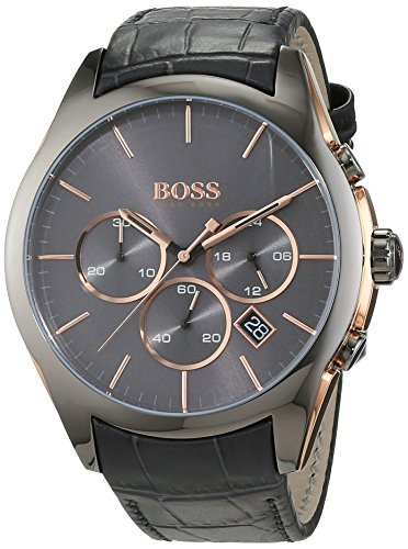  Shop Authentic Hugo Boss Onyx Grey Dial Black Leather Strap Watch for Men - 1513366 - Luxxuri