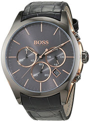  Shop Authentic Hugo Boss Onyx Grey Dial Black Leather Strap Watch for Men - 1513366 - Luxxuri