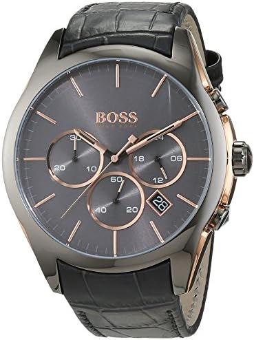  Shop Authentic Hugo Boss Onyx Chronograph Grey Dial Black Leather Strap Watch For Men - HB1513366 - Luxxuri