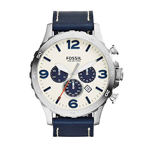  Shop Authentic Fossil Nate Chronograph White Dial Blue Leather Strap Watch for Men - JR1480 - Luxxuri