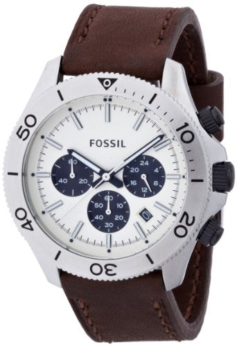  Shop Authentic Fossil Retro Traveler Chronograph White Dial Brown Leather Strap Watch for Men - CH2886 - Luxxuri