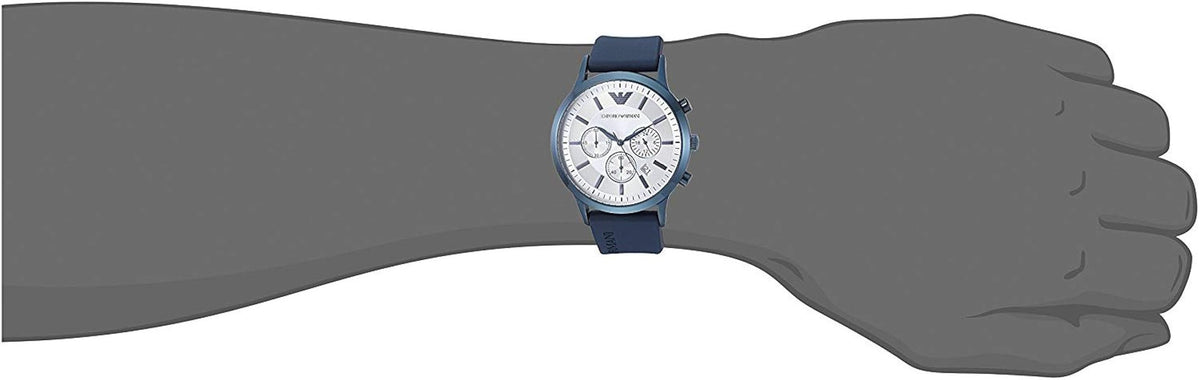  Shop Authentic Emporio Armani Renato Chronograph Silver Dial Blue Silicone Strap Watch For Men - AR11026 - Luxxuri