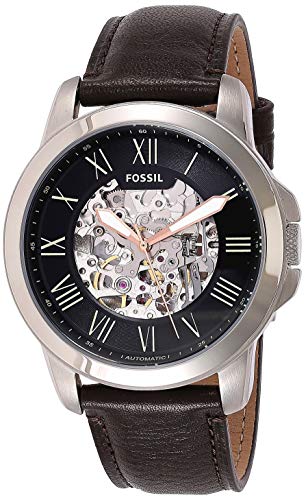  Shop Authentic Fossil Grant Automatic Skeleton Black Dial Brown Leather Strap Watch for Men - ME3100 - Luxxuri