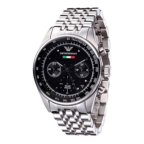  Shop Authentic Emporio Armani Sportivo Chronograph Black Dial Silver Steel Strap Watch For Men - AR5984 - Luxxuri