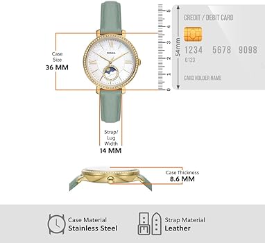  Shop Authentic Fossil Jacqueline Analog Moonphase Mother of Pearl White Dial Green Leather Strap Watch for Women - ES5168 - Luxxuri