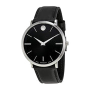  Shop Authentic Movado Ultra Slim Black Dial Black Leather Strap Watch For Men - 0607086 - Luxxuri