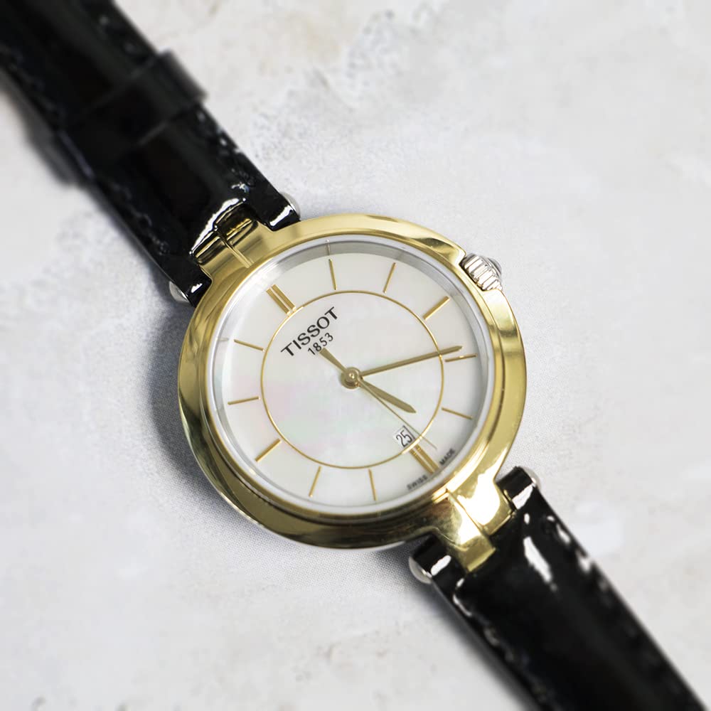  Shop Authentic Tissot Flamingo Mother of Pearl White Dial Black Leather Strap Watch For Women - T094.210.26.111.00 - Luxxuri