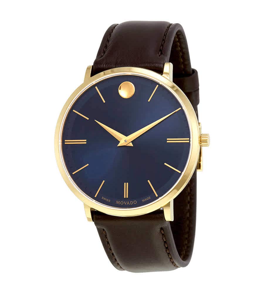  Shop Authentic Movado Ultra Slim Blue Dial Brown Leather Strap Watch For Men - 0607088 - Luxxuri