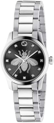  Shop Authentic Gucci G Timeless Quartz Diamonds Black Dial Silver Steel Strap Watch For Women - YA1265024 - Luxxuri