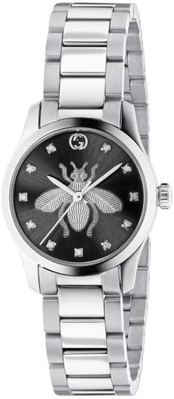  Shop Authentic Gucci G Timeless Quartz Diamonds Black Dial Silver Steel Strap Watch For Women - YA1265024 - Luxxuri