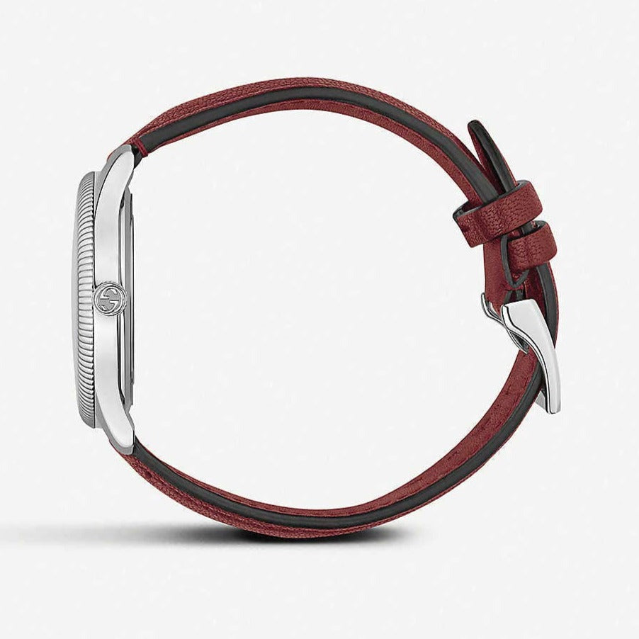  Shop Authentic Gucci G Timeless Automatic Silver Dial Red Leather Strap Watch For Men - YA126346 - Luxxuri