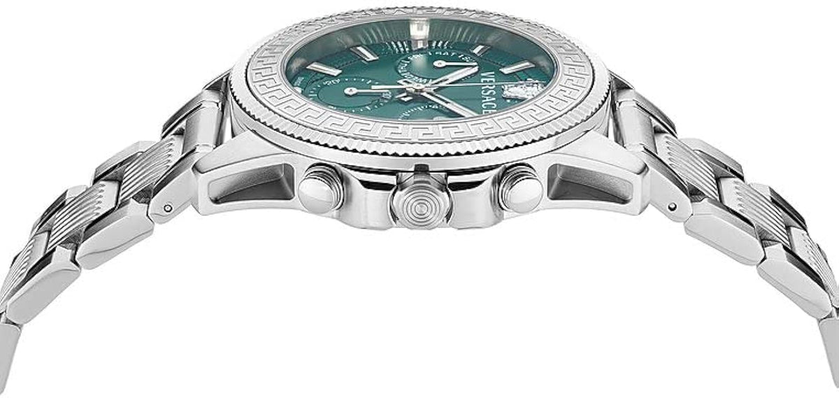  Shop Authentic Versace Greca Action Chronograph Quartz Green Dial Silver Steel Strap Watch for Men - VE3J00422 - Luxxuri