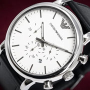  Shop Authentic Emporio Armani Classic Quartz Chronograph White Dial Black Leather Strap Watch For Men - AR1807 - Luxxuri