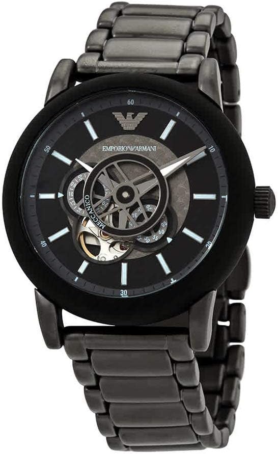  Shop Authentic Emporio Armani Meccanico Automatic Black Dial Black Steel Strap Watch For Men - AR60010 - Luxxuri