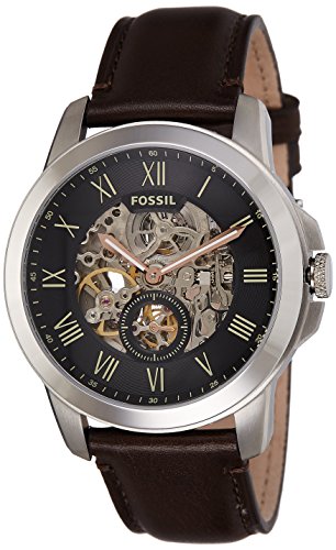  Shop Authentic Fossil Grant Automatic Skeleton Black Dial Brown Leather Strap Watch for Men - ME3095 - Luxxuri