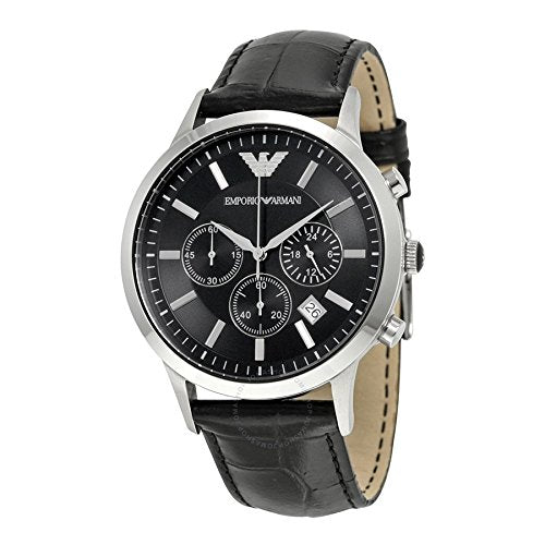  Shop Authentic Emporio Armani Renato Chronograph Black Dial Black Leather Strap Watch For Men - AR2447 - Luxxuri