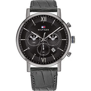  Shop Authentic Tommy Hilfiger Evan Black Dial Black Leather Strap Watch for Men - 1710395 - Luxxuri