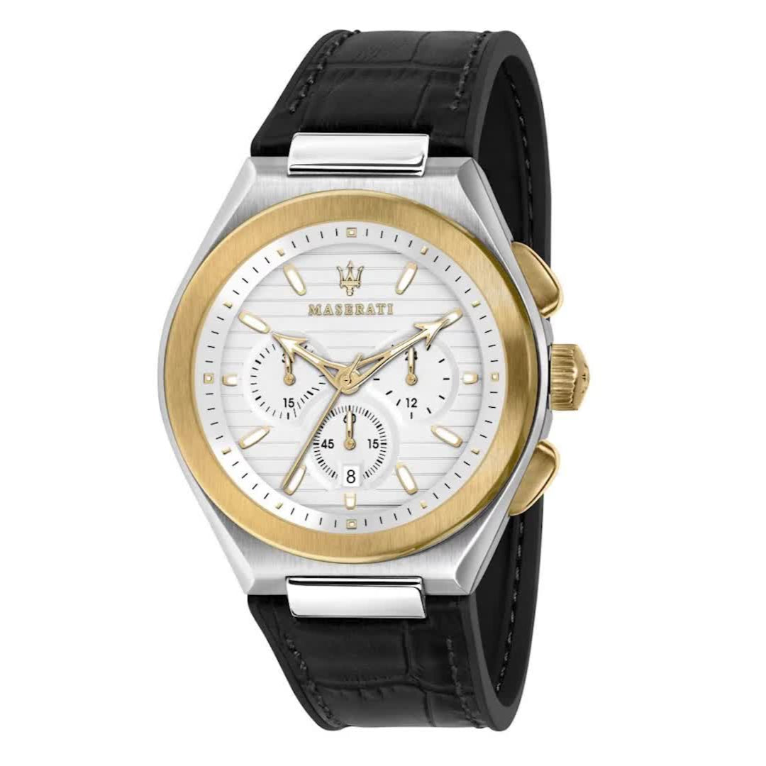  Shop Authentic Maserati Triconic Chronograph White Dial Black Leather Strap Watch For Men - R8871639004 - Luxxuri
