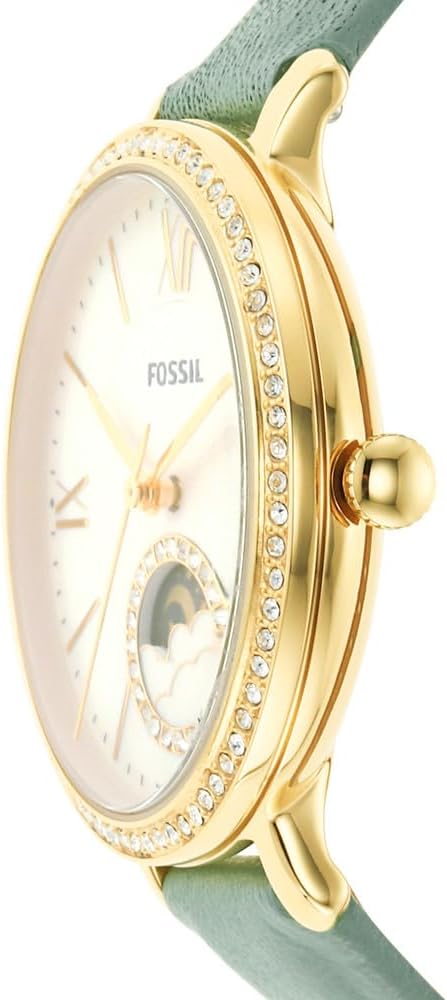  Shop Authentic Fossil Jacqueline Analog Moonphase Mother of Pearl White Dial Green Leather Strap Watch for Women - ES5168 - Luxxuri