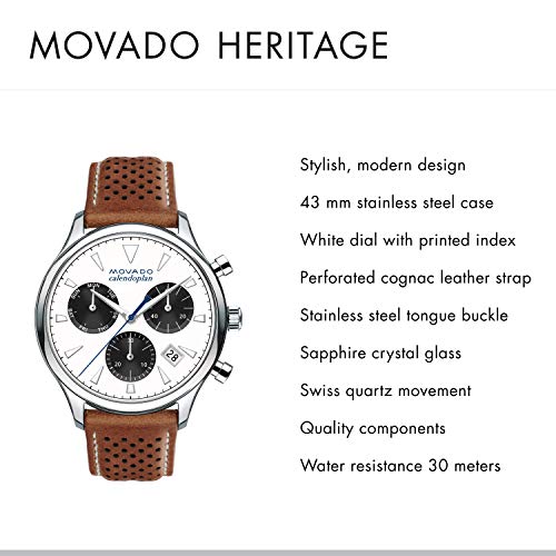  Shop Authentic Movado Heritage Calendoplan Chronograph White Dial Brown Leather Strap Watch for Men - 3650008 - Luxxuri
