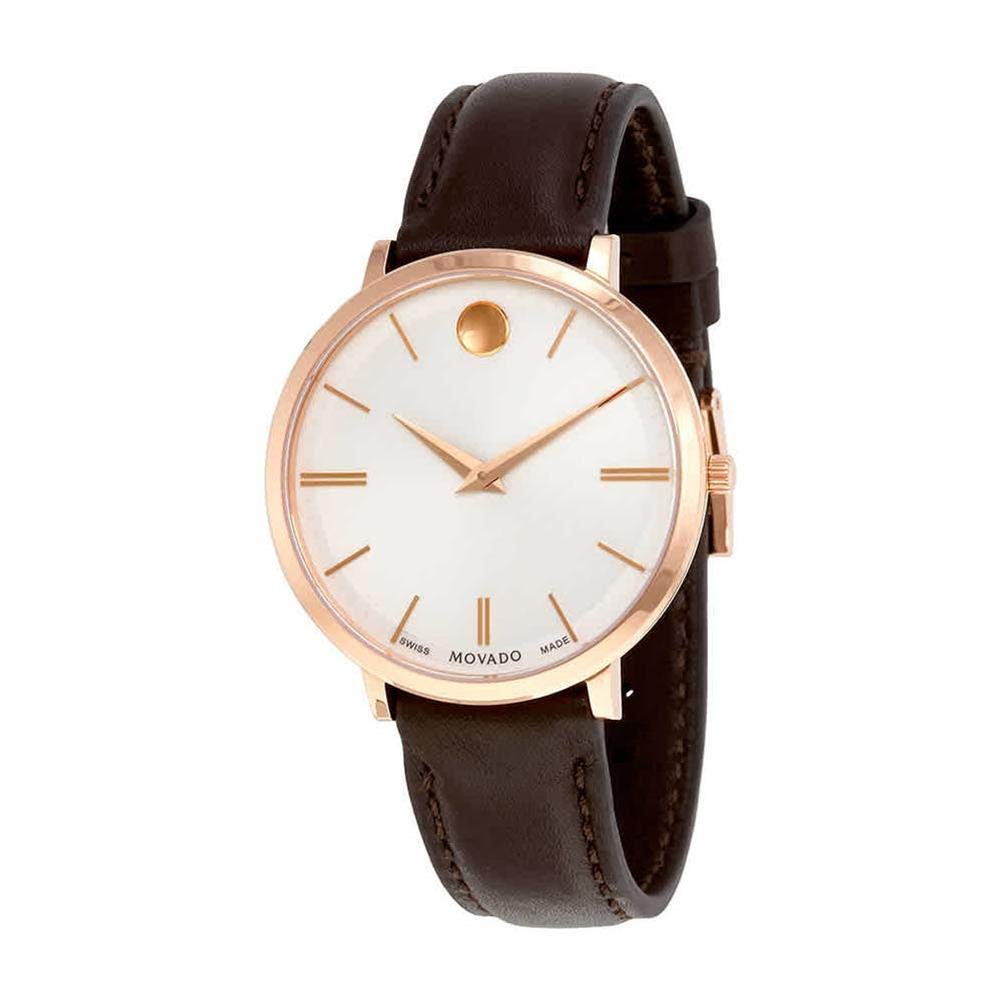  Shop Authentic Movado Ultra Slim Silver Dial Brown Leather Strap Watch For Women - 0607093 - Luxxuri