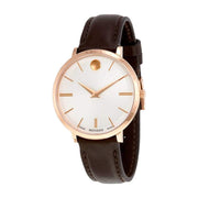  Shop Authentic Movado Ultra Slim Silver Dial Brown Leather Strap Watch For Women - 0607093 - Luxxuri