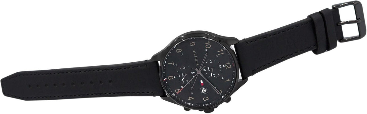  Shop Authentic Tommy Hilfiger West Chronograph Black Dial Black Leather Strap Watch For Men - 1791711 - Luxxuri