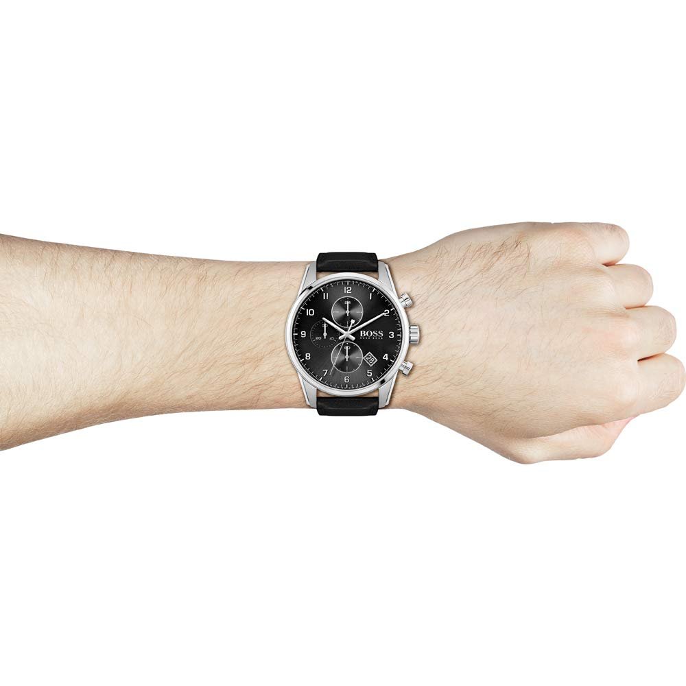  Shop Authentic Hugo Boss Skymaster Black Dial Black Leather Strap Watch for Men - 1513782 - Luxxuri