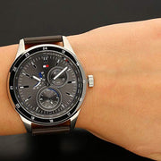 Shop Authentic Tommy Hilfiger Austin Grey Dial Brown Leather Strap Watch for Men - 1791637 - Luxxuri
