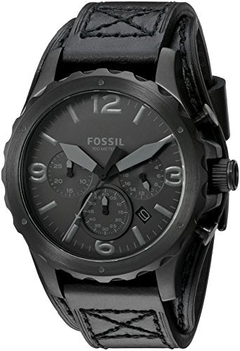  Shop Authentic Fossil Nate Chronograph Black Dial Black Leather Strap Watch for Men - JR1510 - Luxxuri