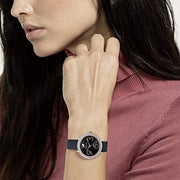  Shop Authentic Swarovski Crystal Frost Black Dial Black Leather Strap Watch for Women - 5484058 - Luxxuri