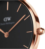  Shop Authentic Daniel Wellington Petite Sheffield Black Dial Black Leather Strap Watch For Women - DW00100168 - Luxxuri